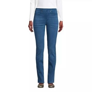 Lands' End Womans Starfish High Rise Knit Denim Straight Jeans Elastic Waist